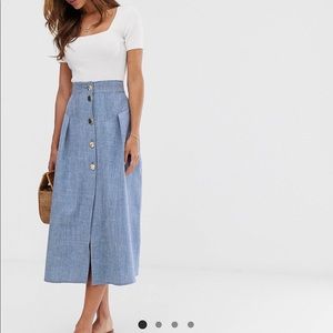 ASOS Chambray Midi Skirt w/Gold Buttons
